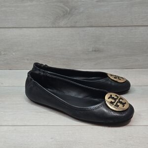 Tory Burch Women Leather Black Ballet Flats Slip On Shoes Sz 8.5M